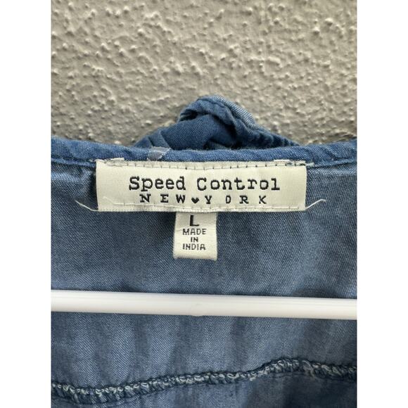 Speed Control New York Womens Dress Size Large Chambray Faux Wrap Ruffled - Picture 6 of 13
